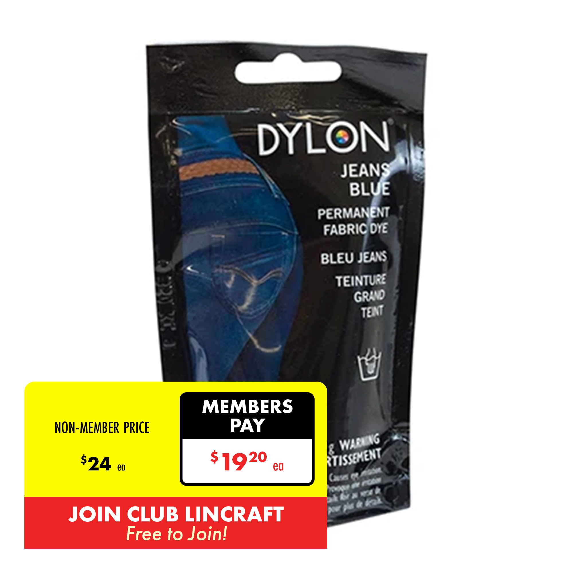 Dylon Hand Fabric Dye, Jeans Blue 50g Lincraft