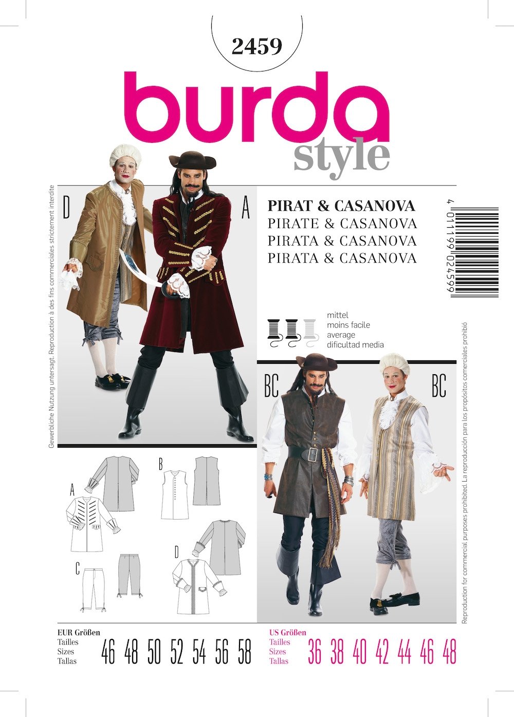Burda Pattern 2459 Pirate & Casanova (36-48)