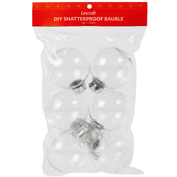 Lincraft DIY Shatterproof Baubles 6pk - 70mm