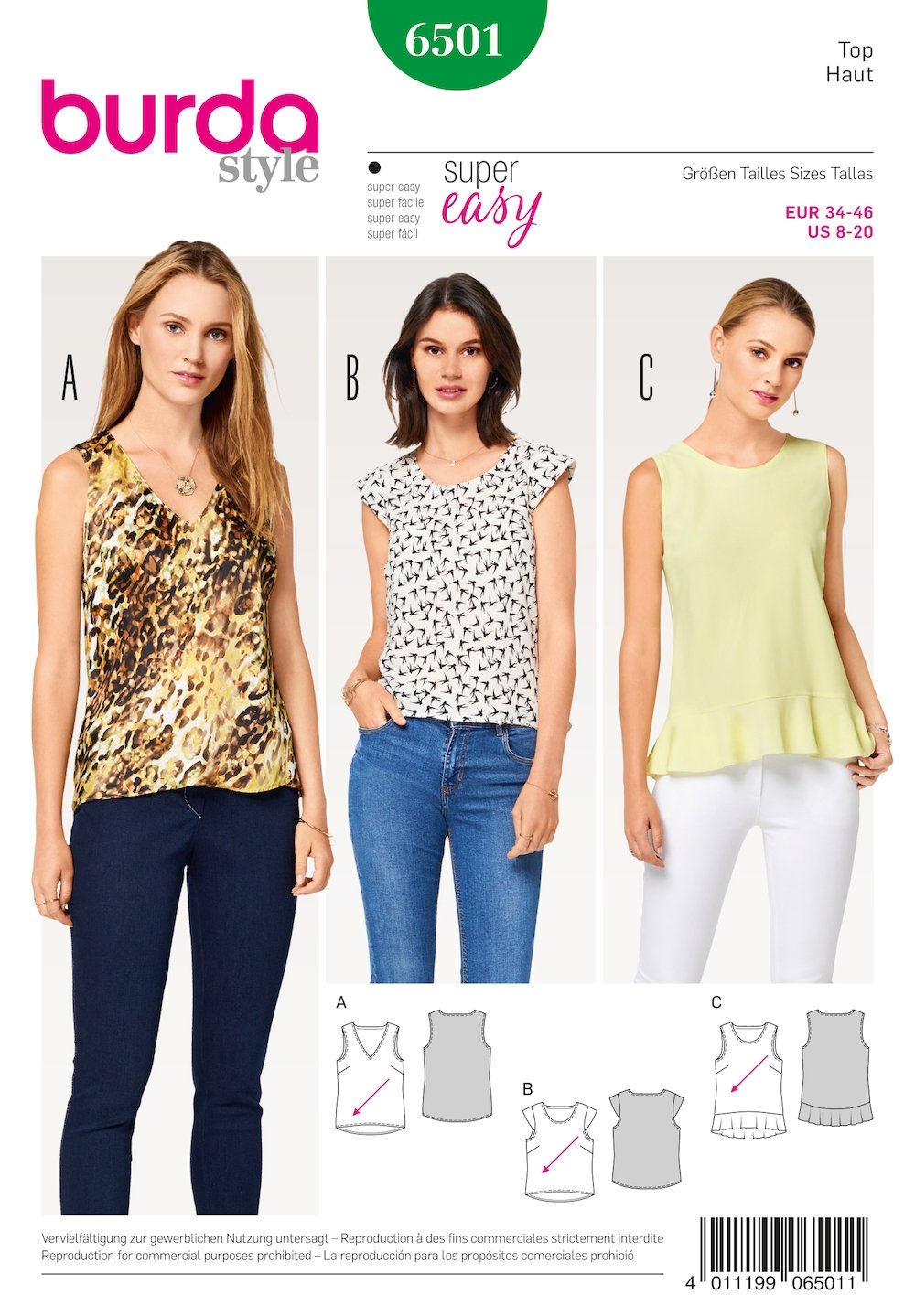 Burda Pattern 6501 Misses' Top with Flounce (8-20)