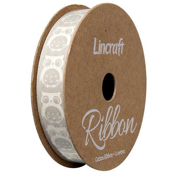 Cotton Ribbon, Owl Silver- 15mm x 3m