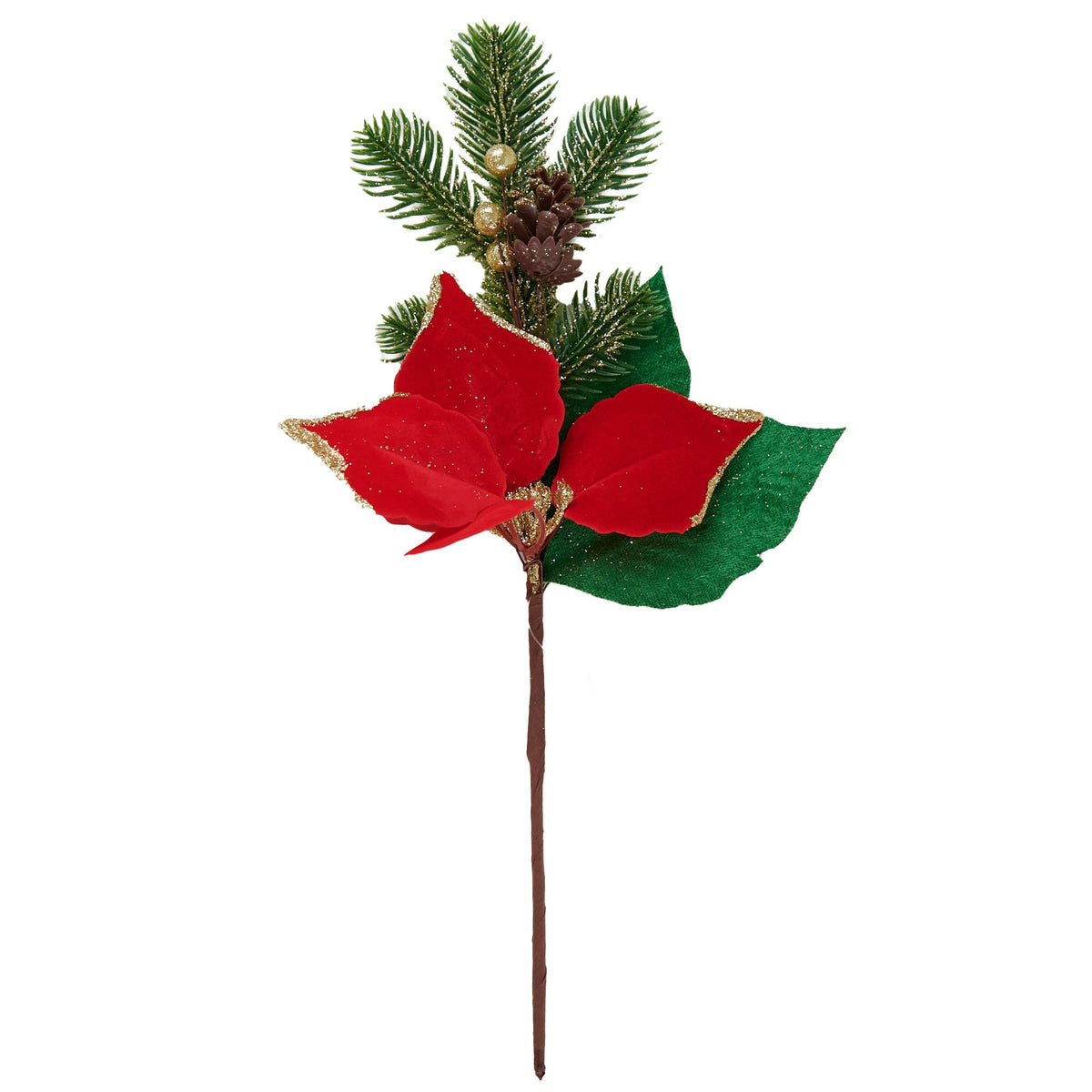 Christmas Glitter Poinsettia Pick- 37cm