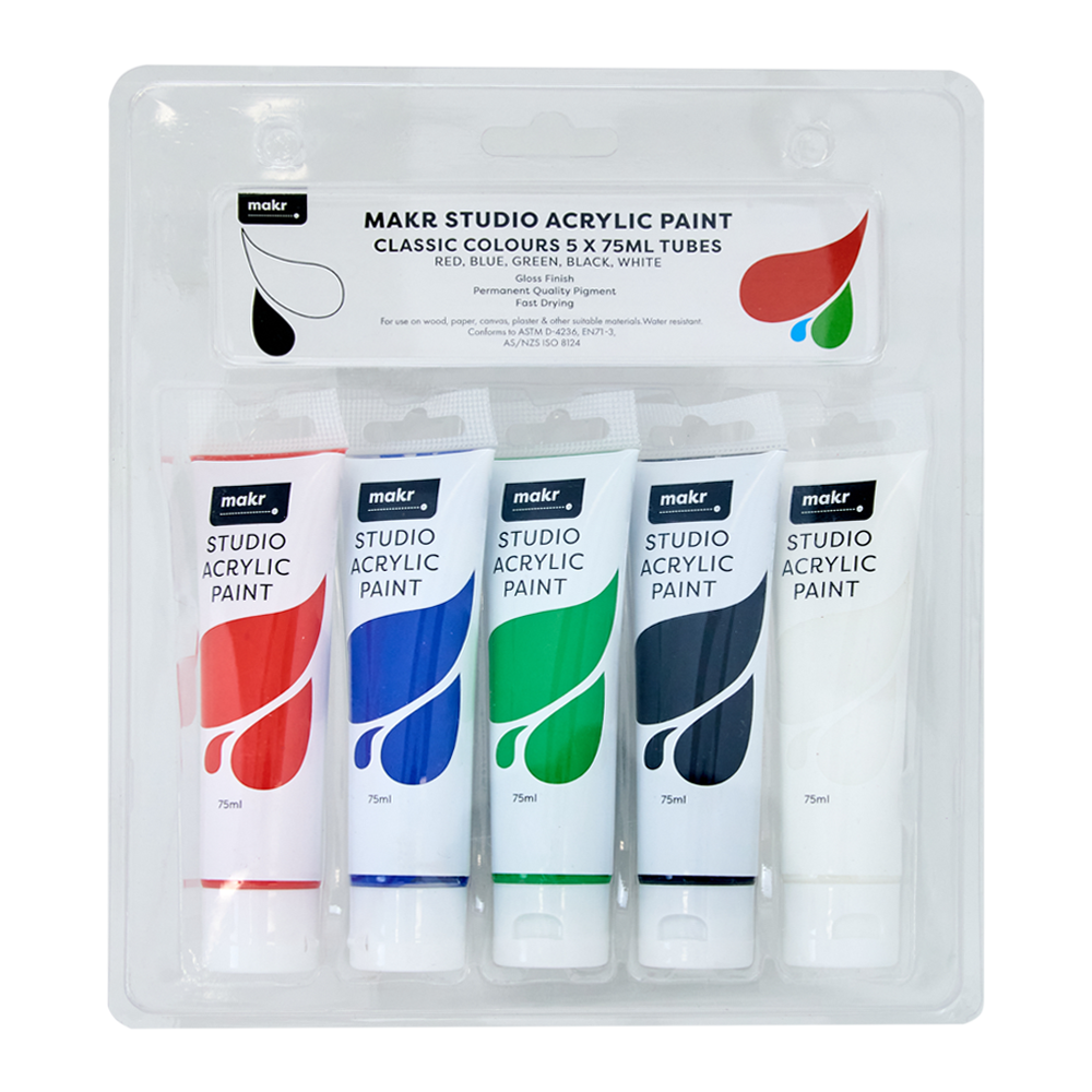 Makr Studio Acrylic Paint Tube Pack, Metallic Colours- 5x75ml