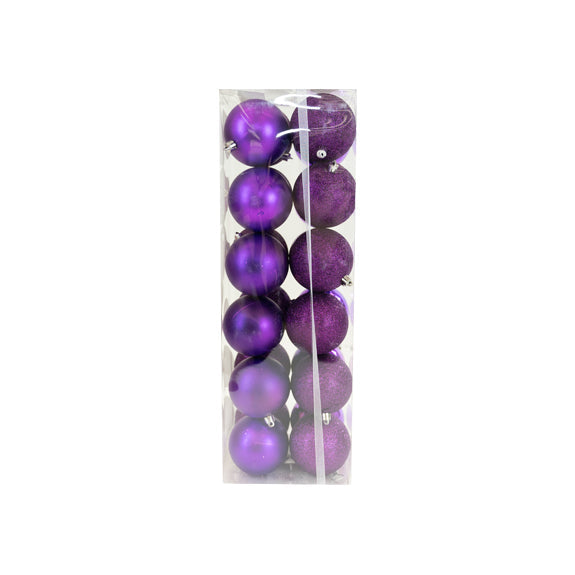 Shiny/Matte & Glitter Bauble Pack, Purple- 80mm