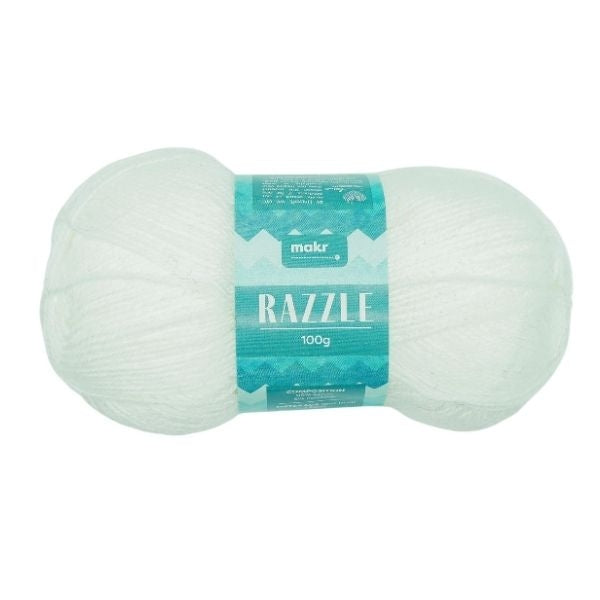 Makr Razzle Yarn, White- 100g Acrylic Polyamide Yarn
