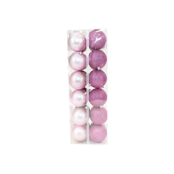 Shiny/Matte & Glitter Bauble Pack, Rose- 80mm