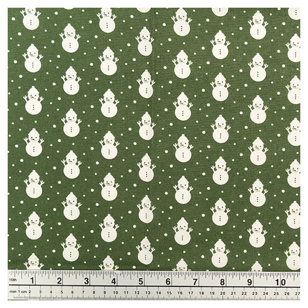 Christmas Cotton Fabric, Green Snowman- Width 112cm