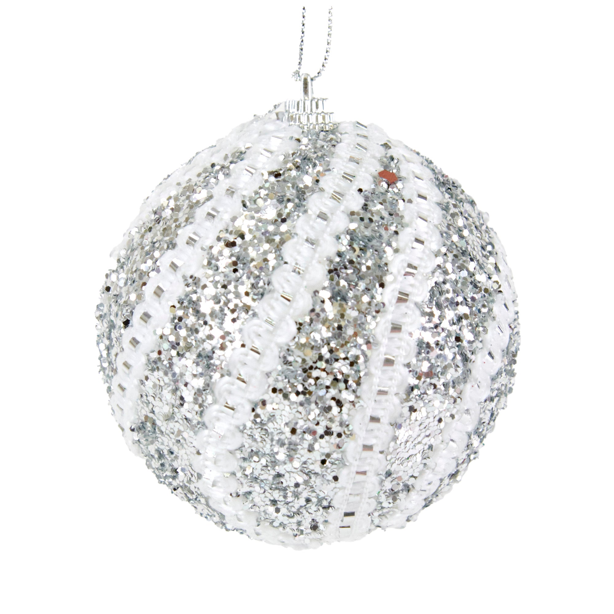 Bauble Hanging Ornament Silver White Trim Accent 8cm Lincraft bauble-hanging-ornament-silver-white-trim-accent-8cm-lincraft