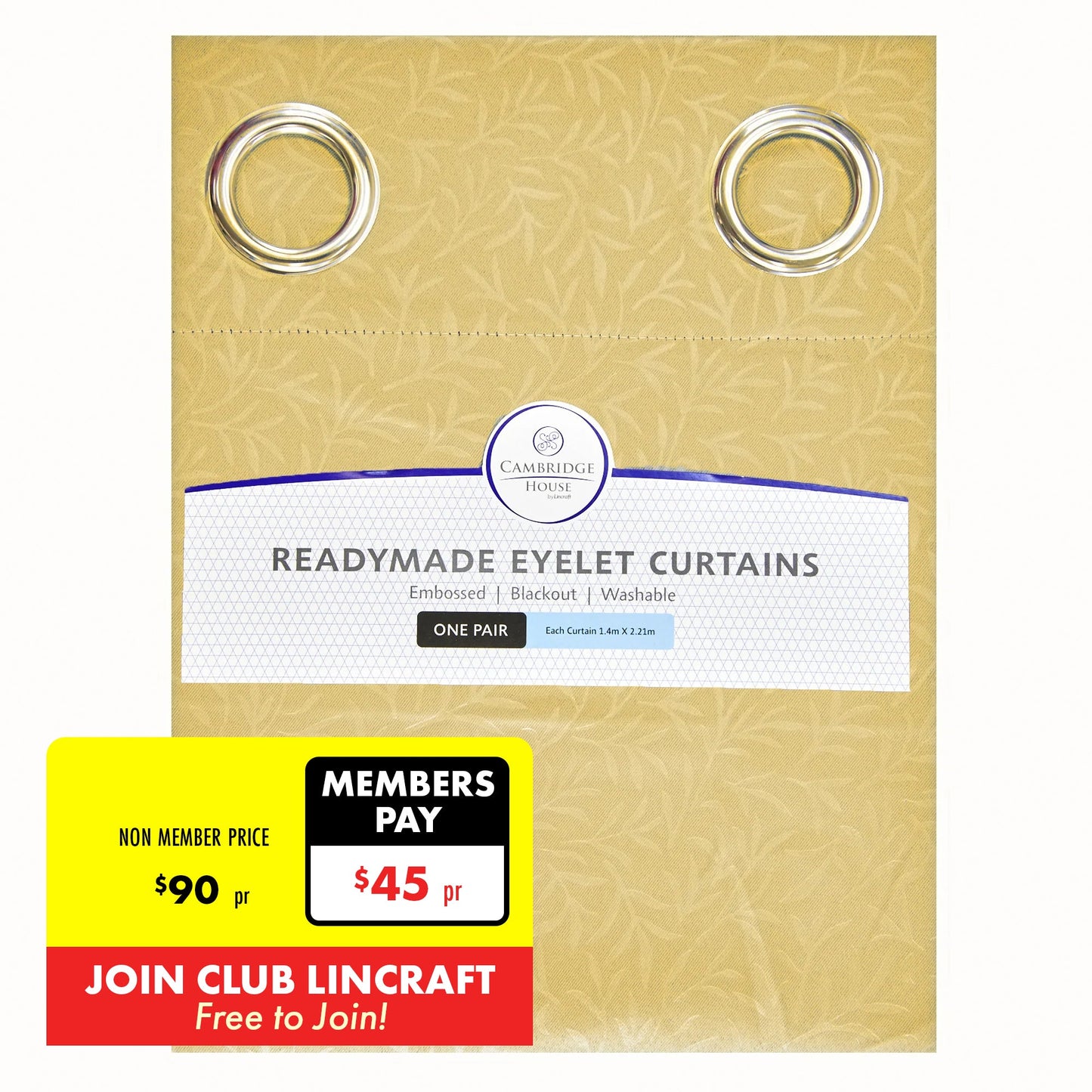 Cambridge House Embossed & Blackout Eyelet Curtains, Leaf- 140x221cm