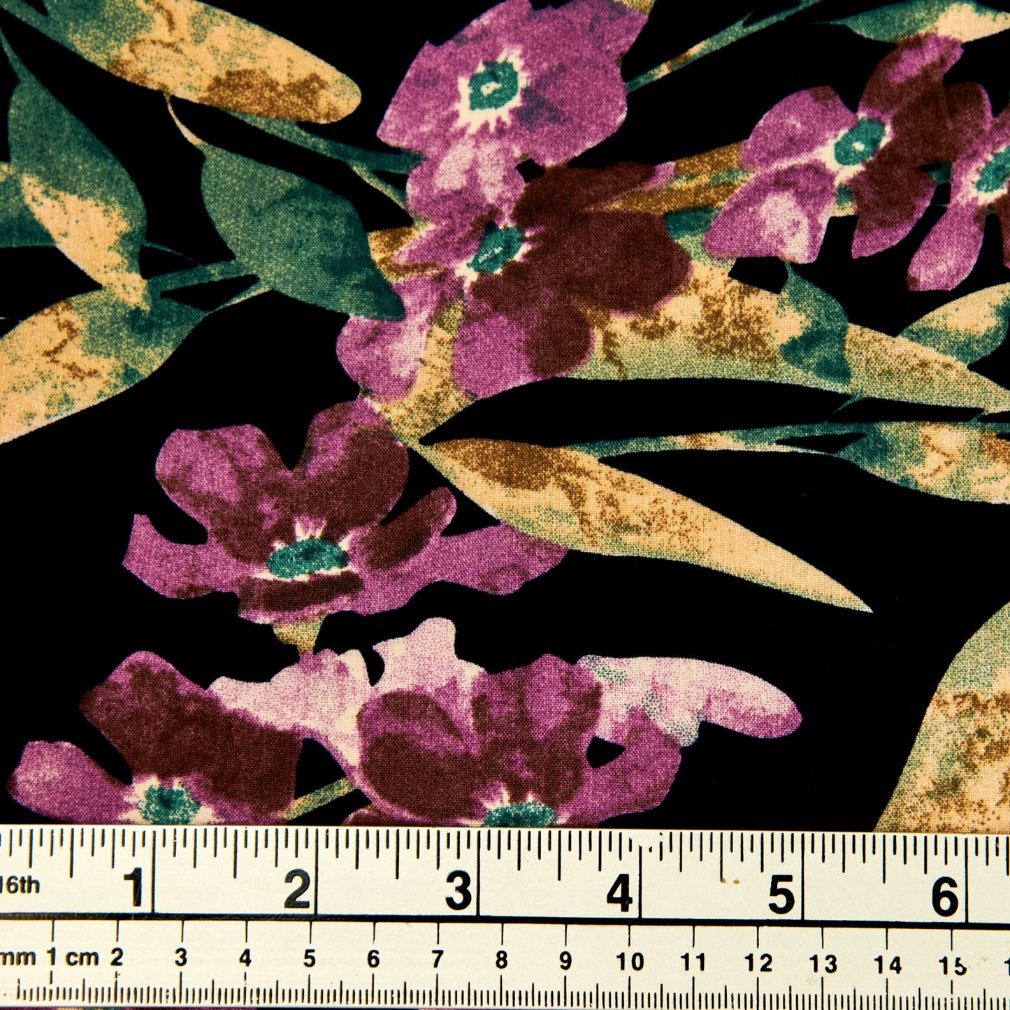 Printed Rayon Fabric, Purple Flowers -Width 140cm