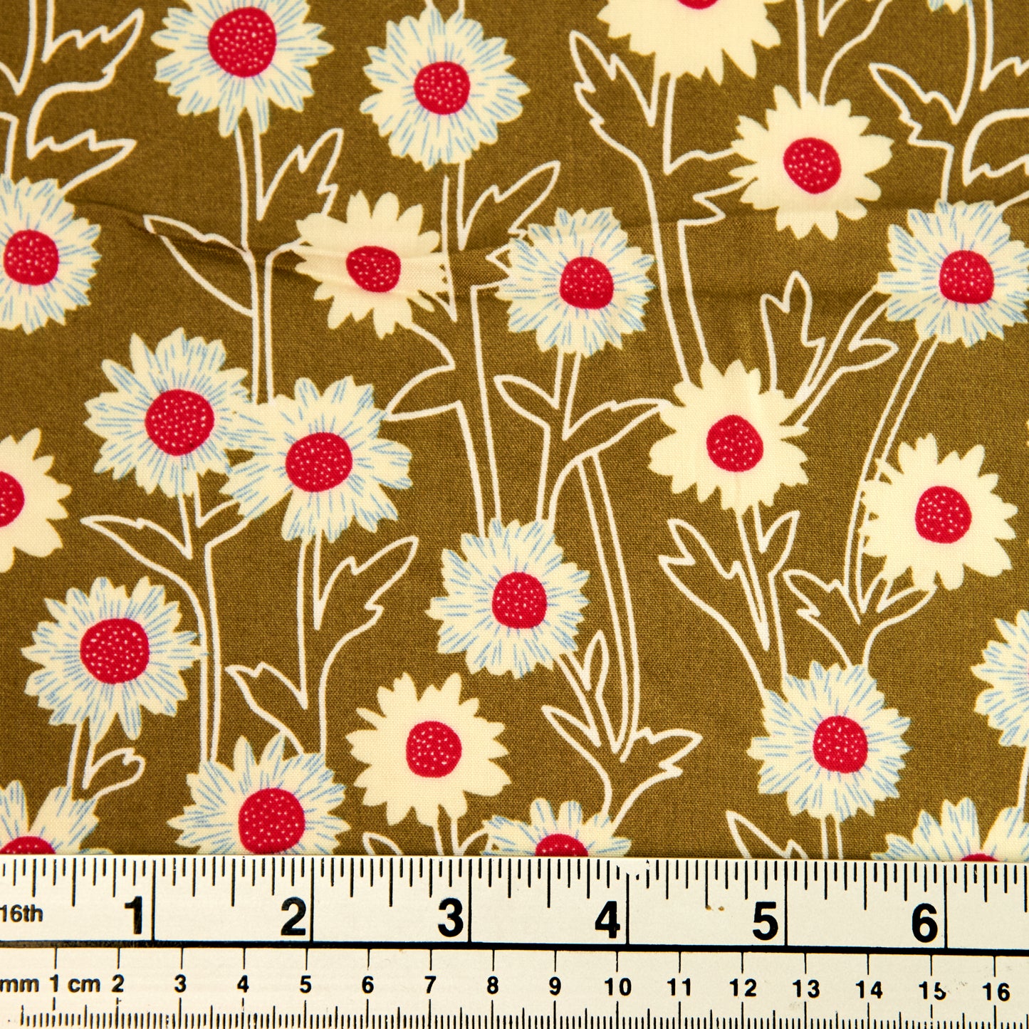 Printed Rayon Fabric, White Flowers- Width 140cm