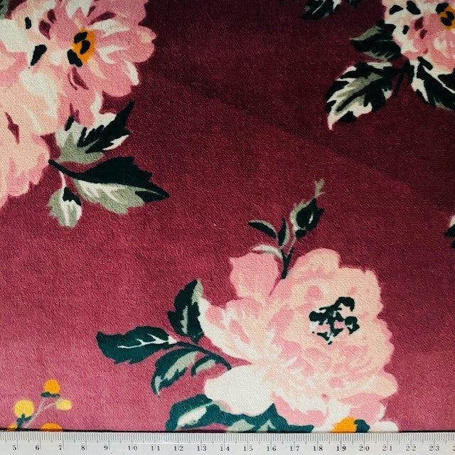 Printed Flannelette Fabric, Large Rosey Floral Print- 108cm Width