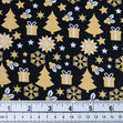 Metallic Christmas Cotton Print Fabric, Blue/Navy Gold Trees & Flakes- Width 112cm
