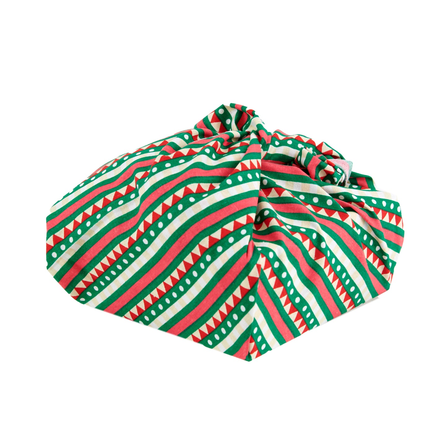 Christmas Print Cotton Fabric Reusable Gift Wrap, Green/Red White Stripe- 55cmx70cm