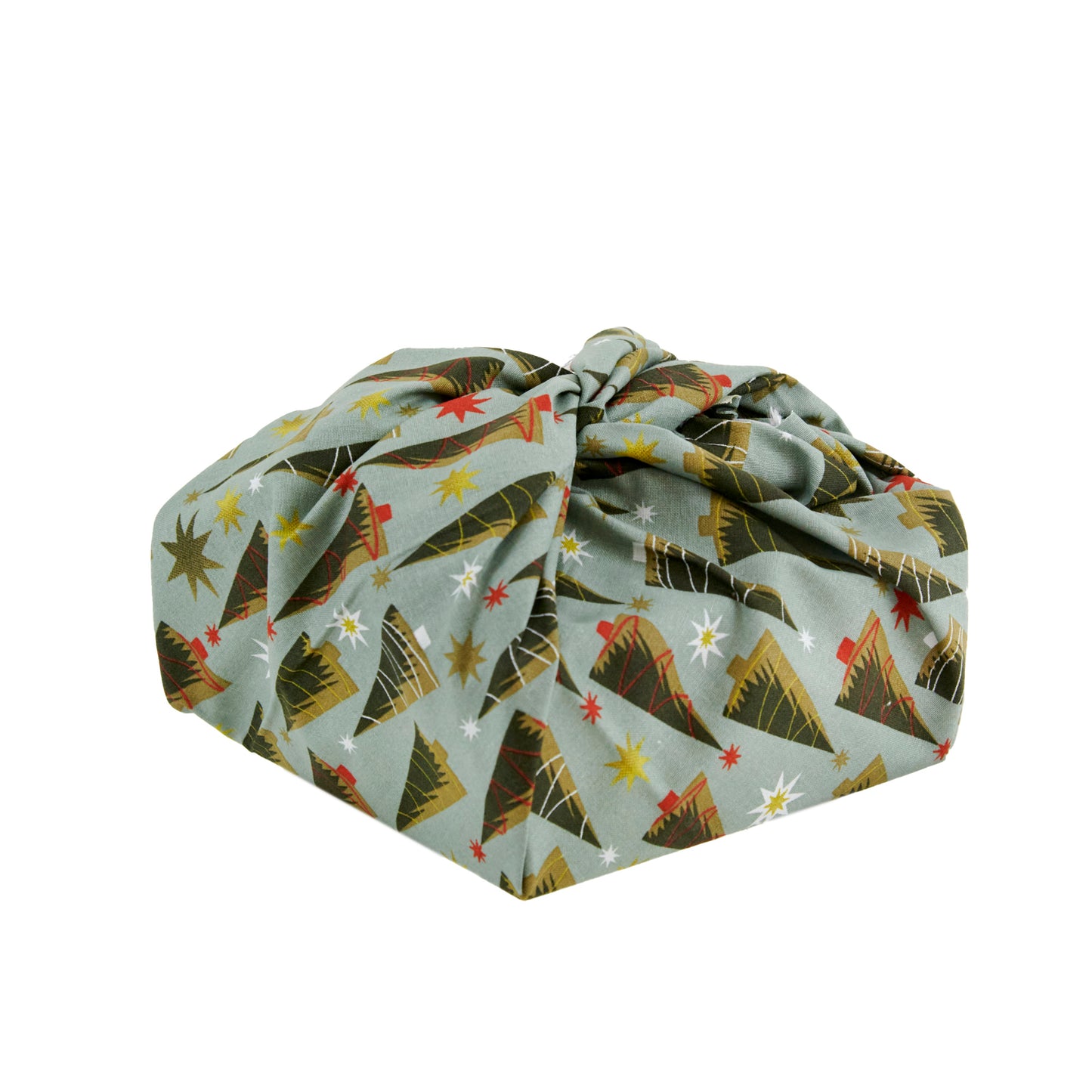 Christmas Print Cotton Fabric Reusable Gift Wrap, Grey Cone Trees- 55cmx70cm
