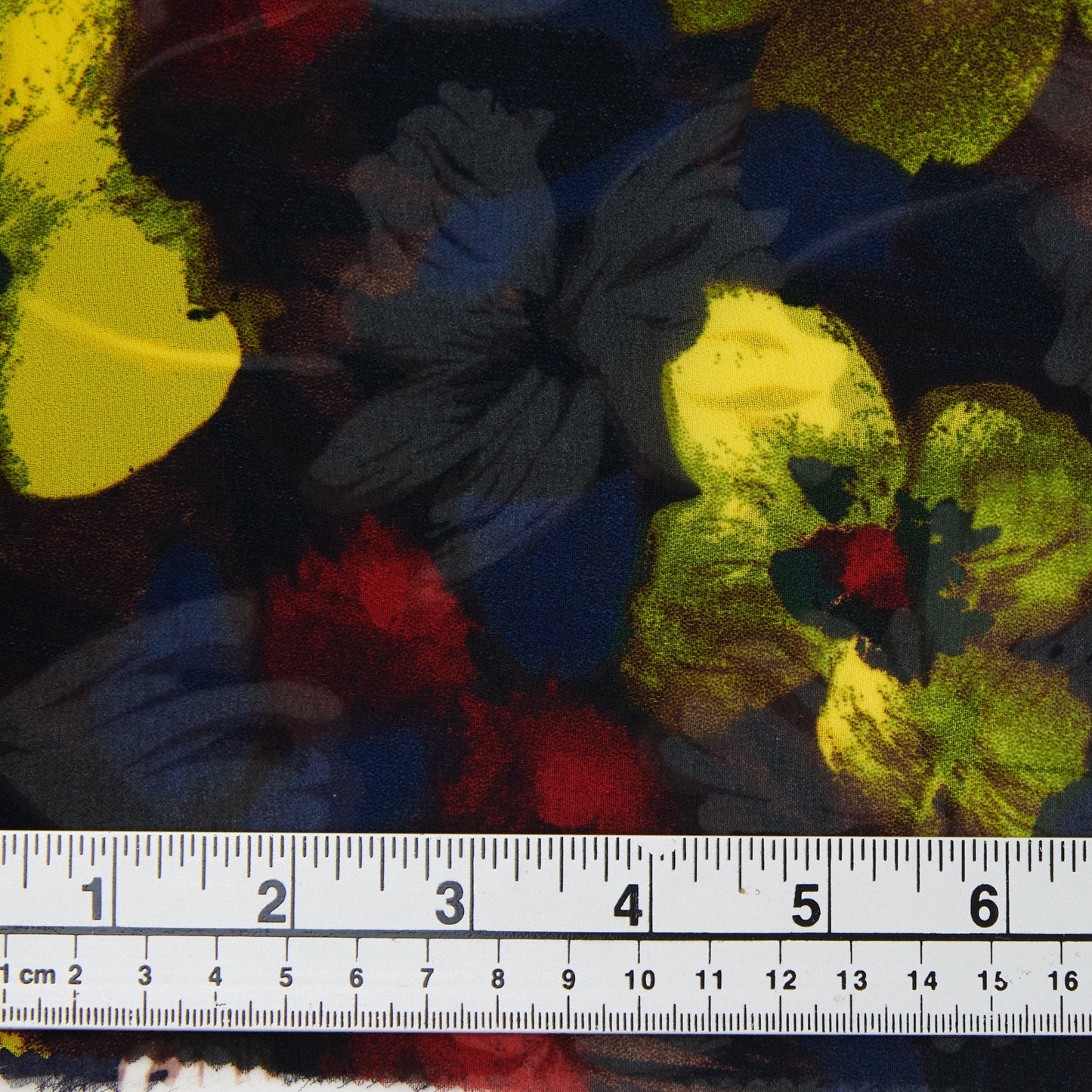Printed Polyester Chiffon Fabric, Red Yellow Floral- Width 150cm