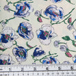 Printed Cotton Lawn Fabric, White Blue Roses-Width 140cm