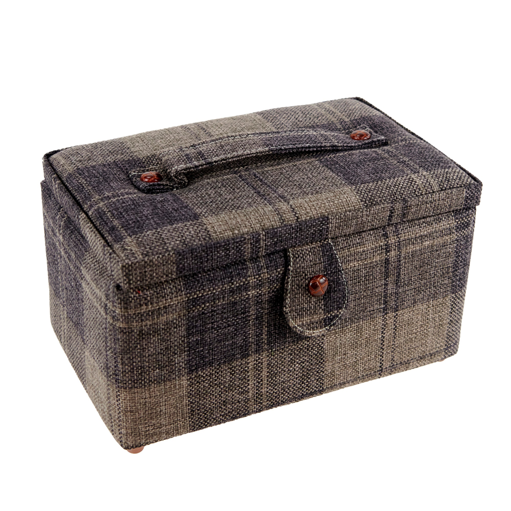 Sewing Basket, Grey Plaid- 26.5x16.5x12cm – Lincraft