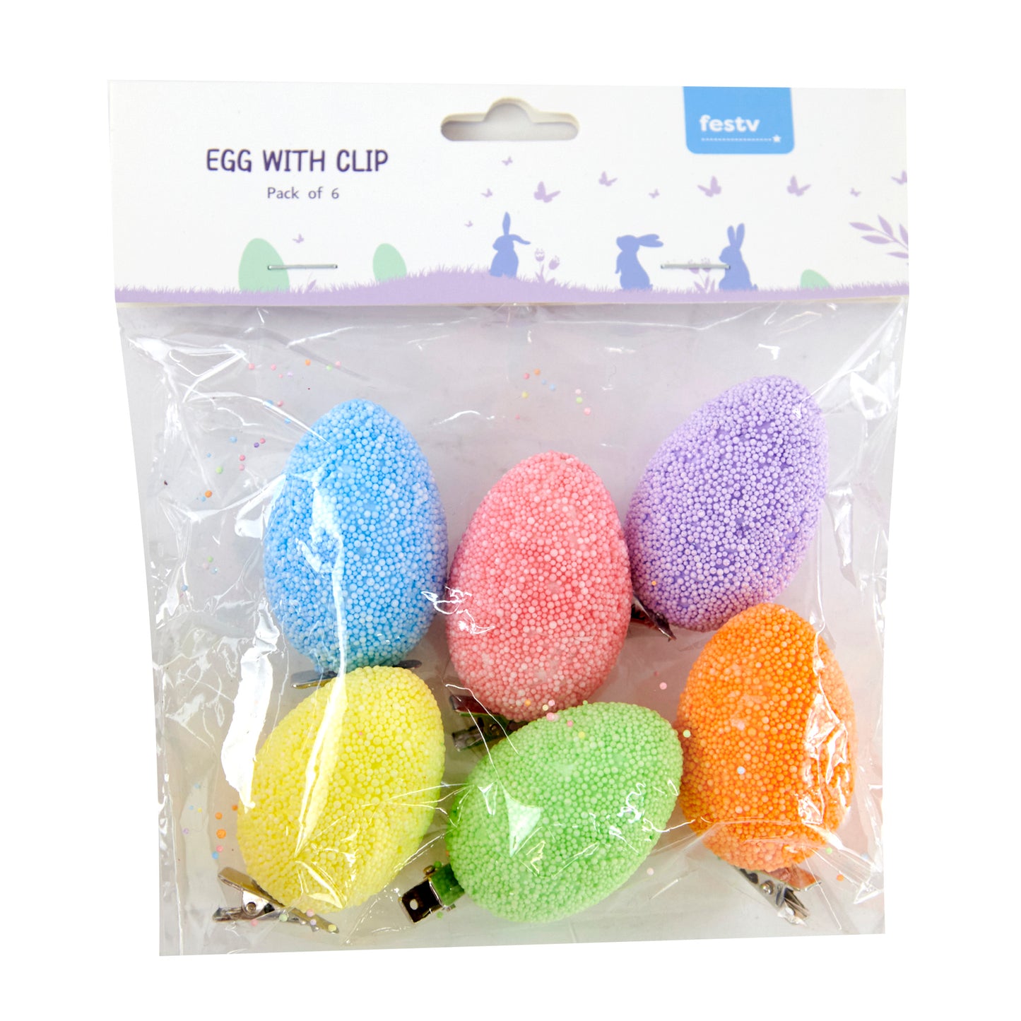 Easter Polystyrene Egg with Clip 6pk- 5cmx3.5cm