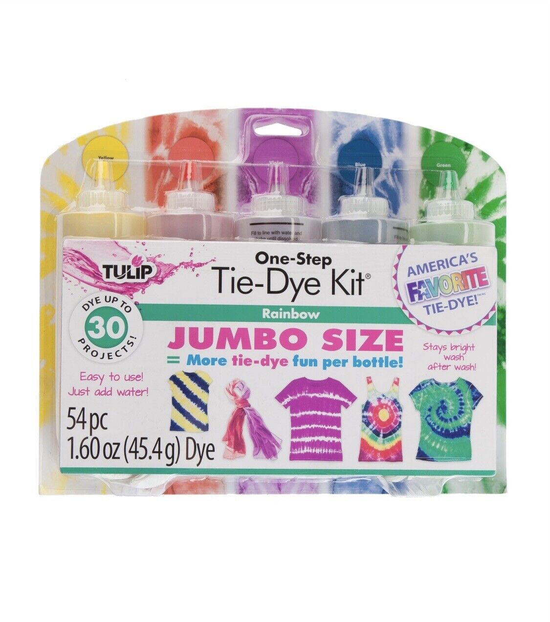 Tulip One Step Tie Dye Kit Jumbo Size Rainbow 8Oz 5Bottles