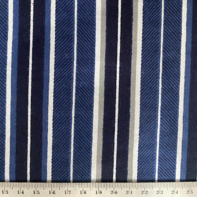 Printed Flannelette Fabric, Blue Stripe Print -108cm Width