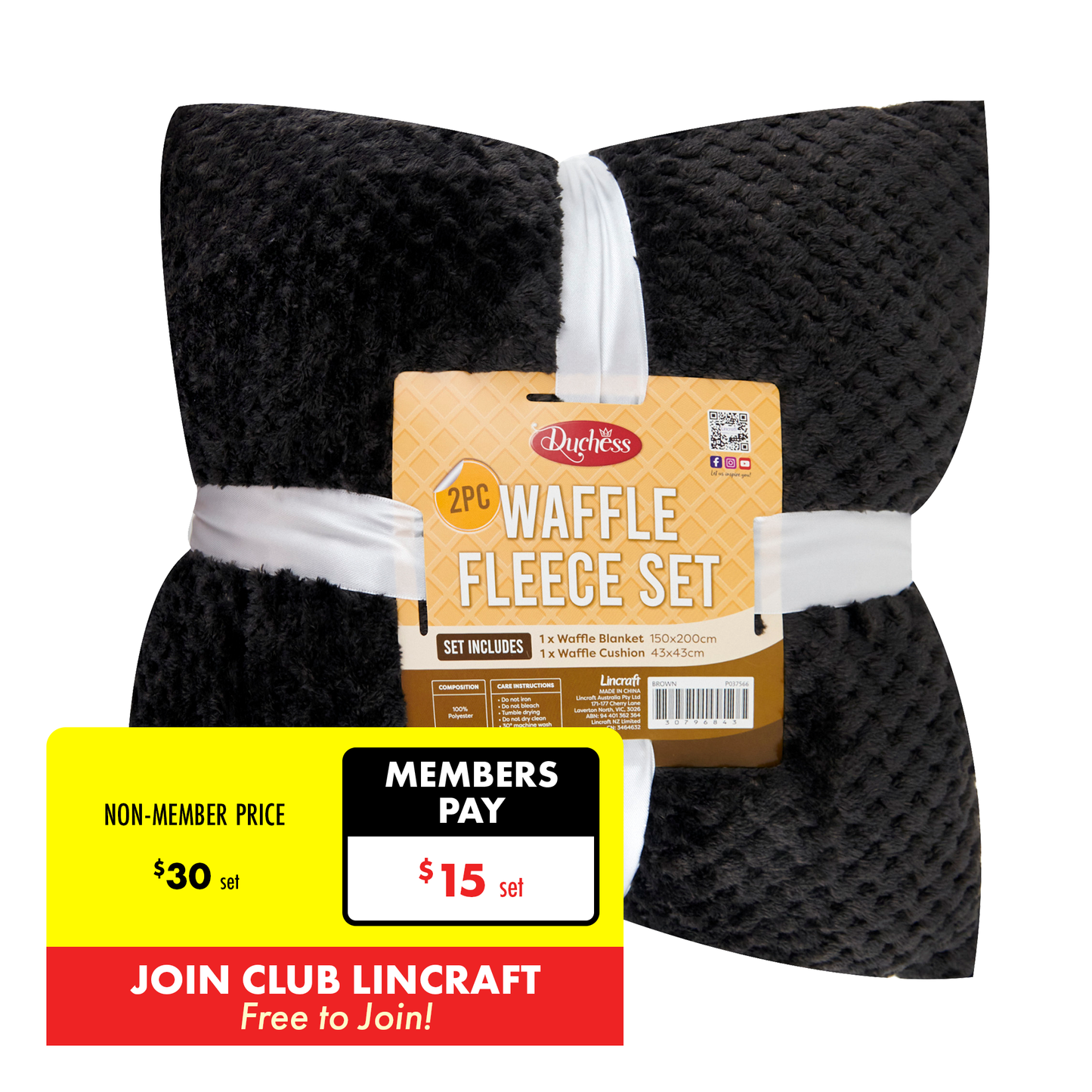 2-Piece Waffle Fleece Set Cushion Throw