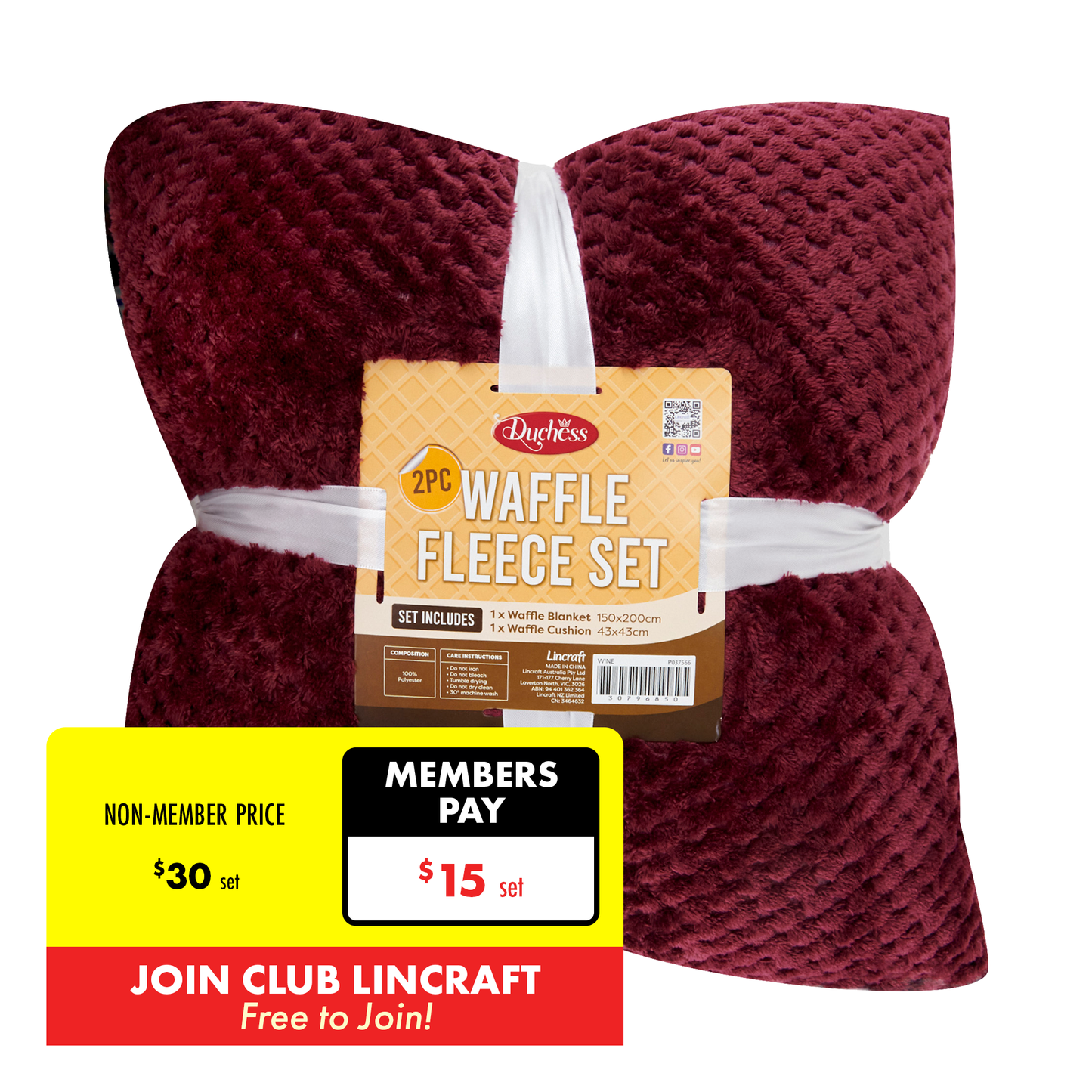2-Piece Waffle Fleece Set Cushion Throw