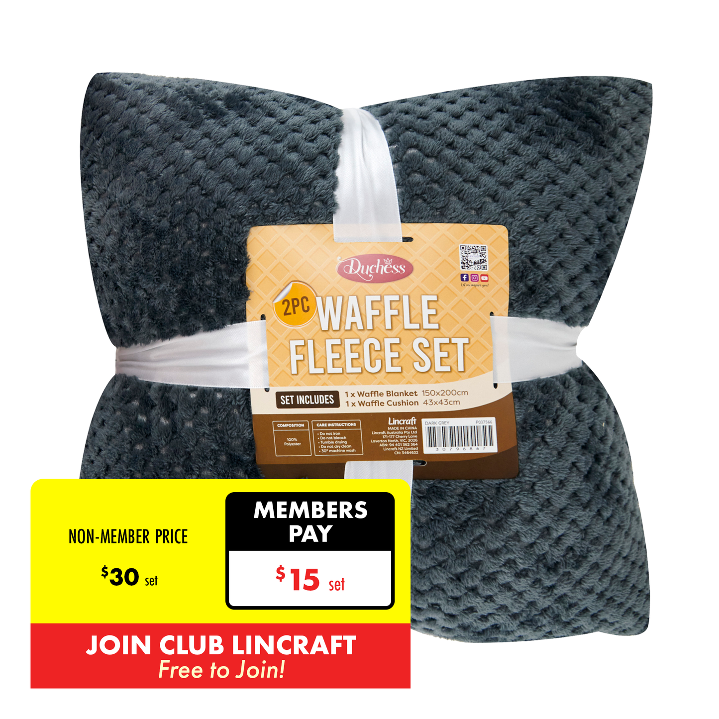 2-Piece Waffle Fleece Set Cushion Throw