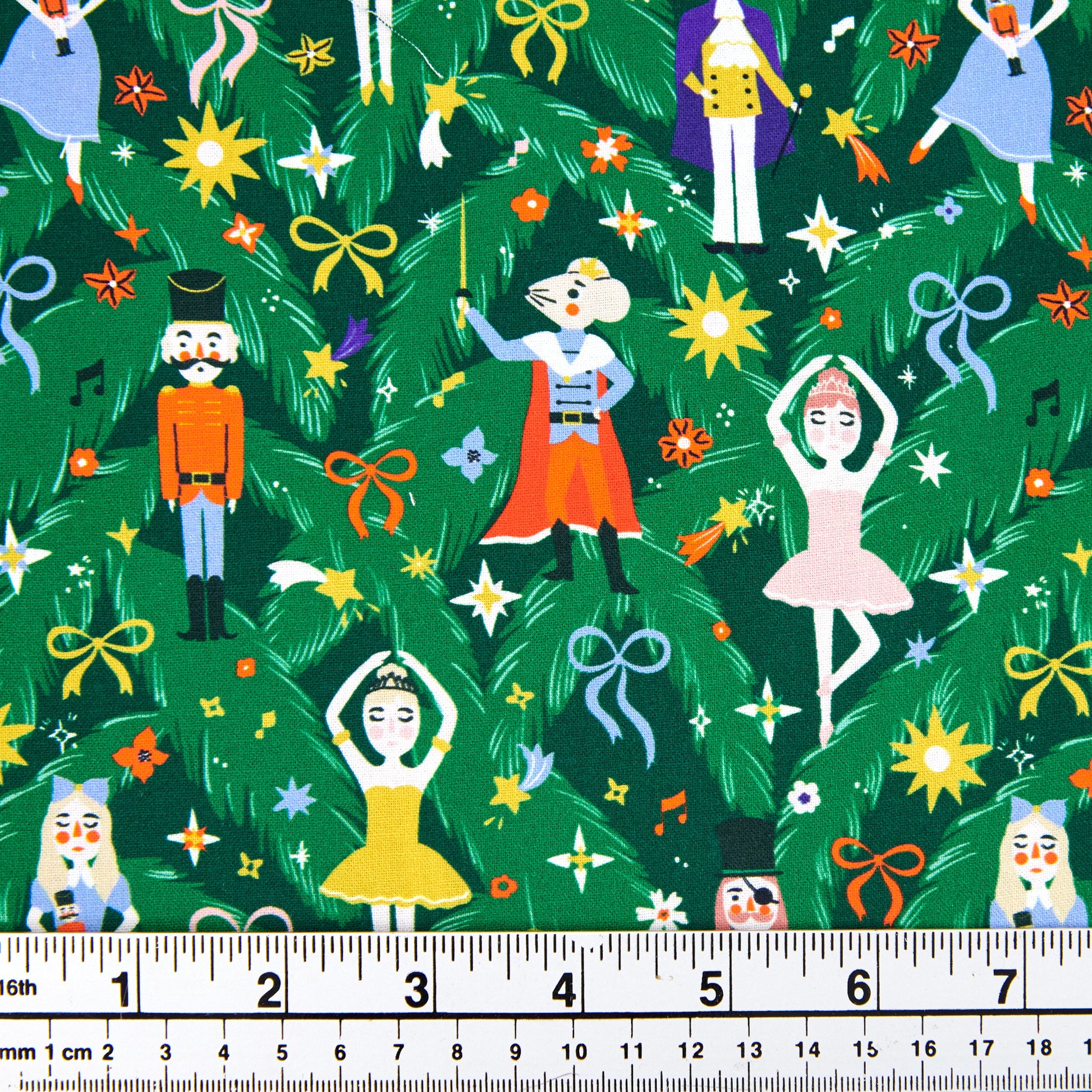 Christmas Cotton Print Fabric, Green/Balarina Soldiers- Width 112cm