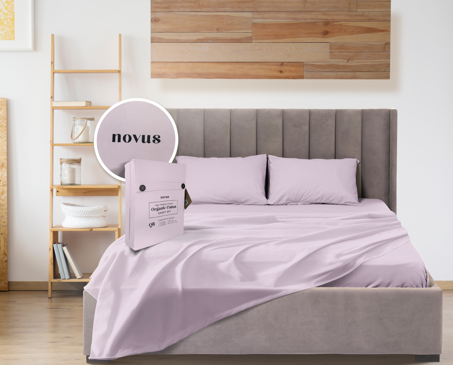 Novus 400TC Organic Cotton Sheet Set, Light Purple- Queen Bed