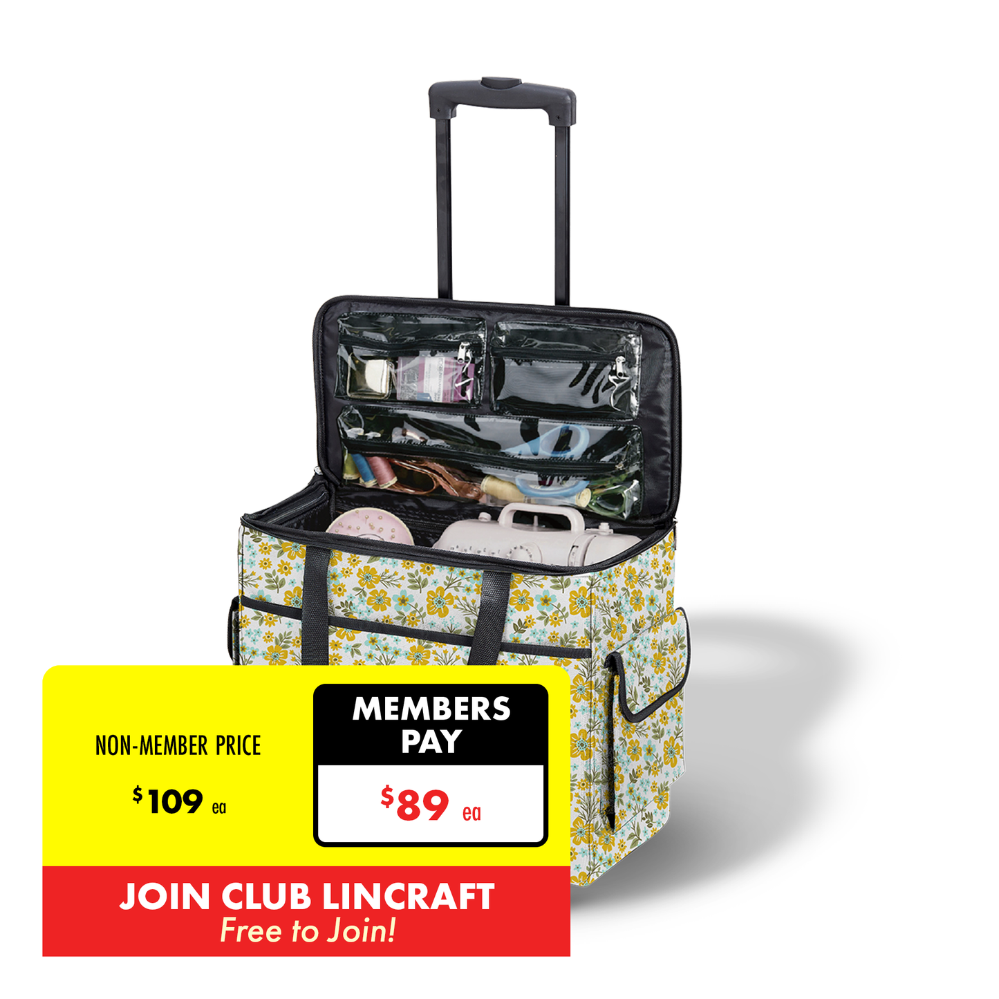 Printed Sewing Machine Trolley Bag, Yellow