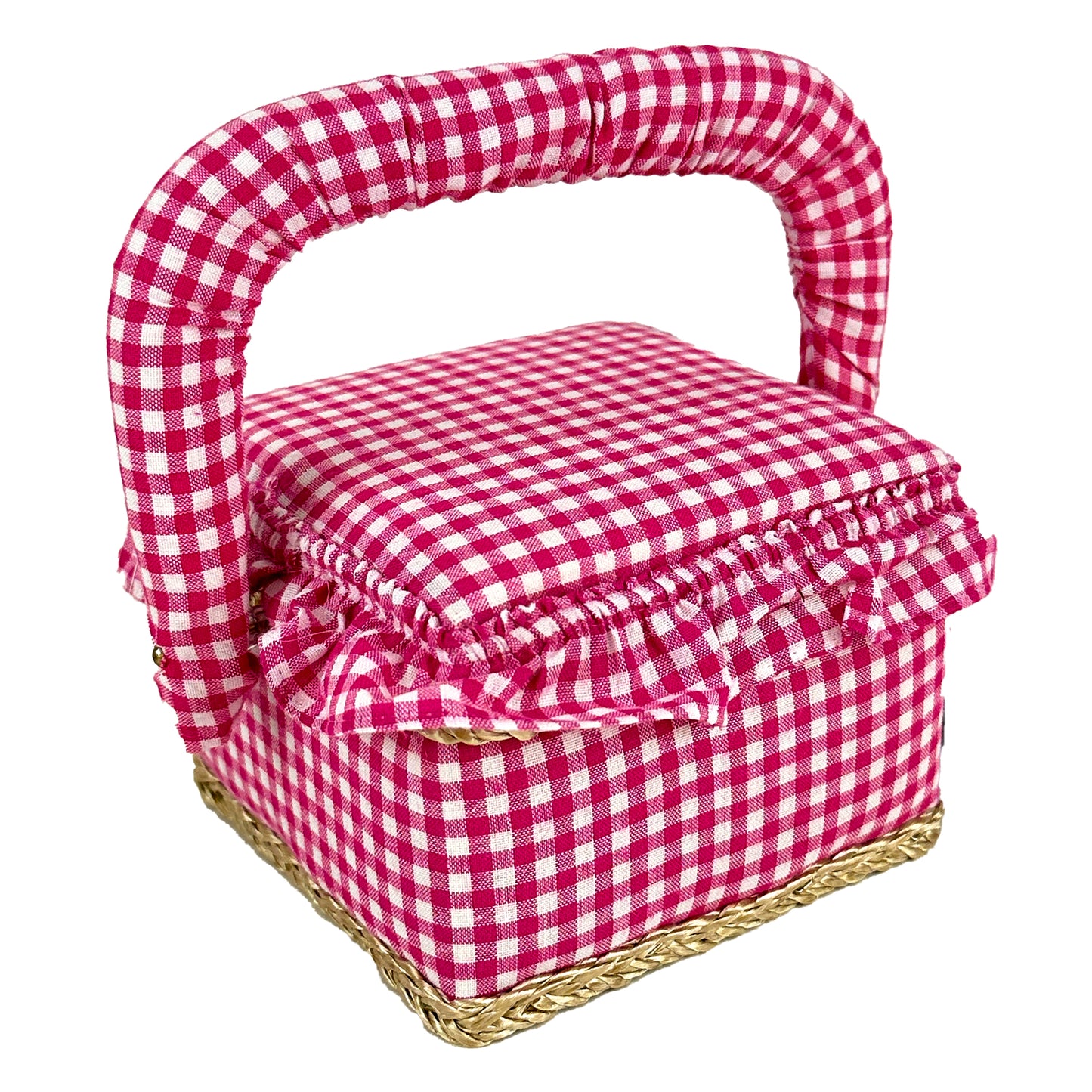 Sewing Basket, Plaid D Pink- 12x12x9.5cm