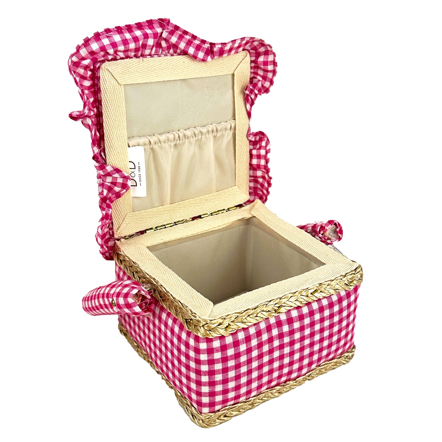 Sewing Basket, Plaid D Pink- 12x12x9.5cm