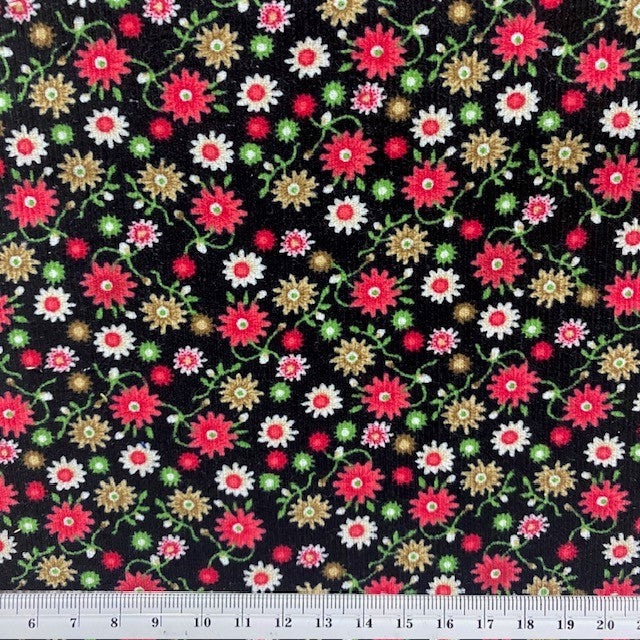 Printed Corduroy Fabric, Pink Daisy- Width 114cm