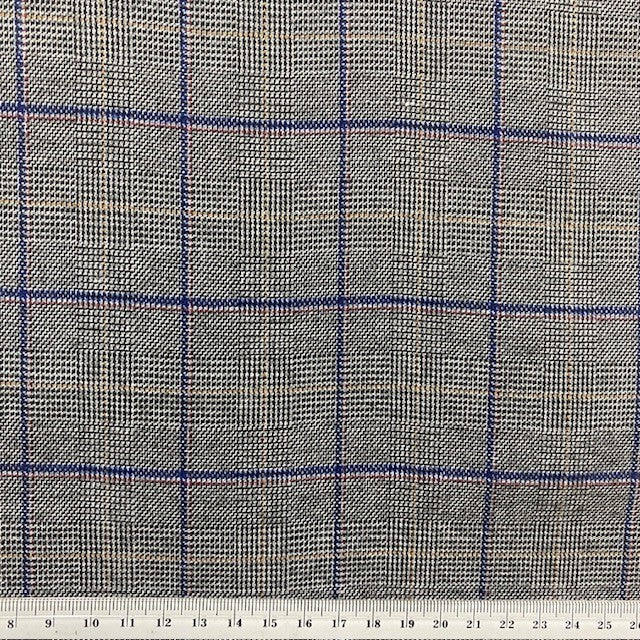 Check Suiting Fabric, Brown Coffee With Blue Line Check- 150cm