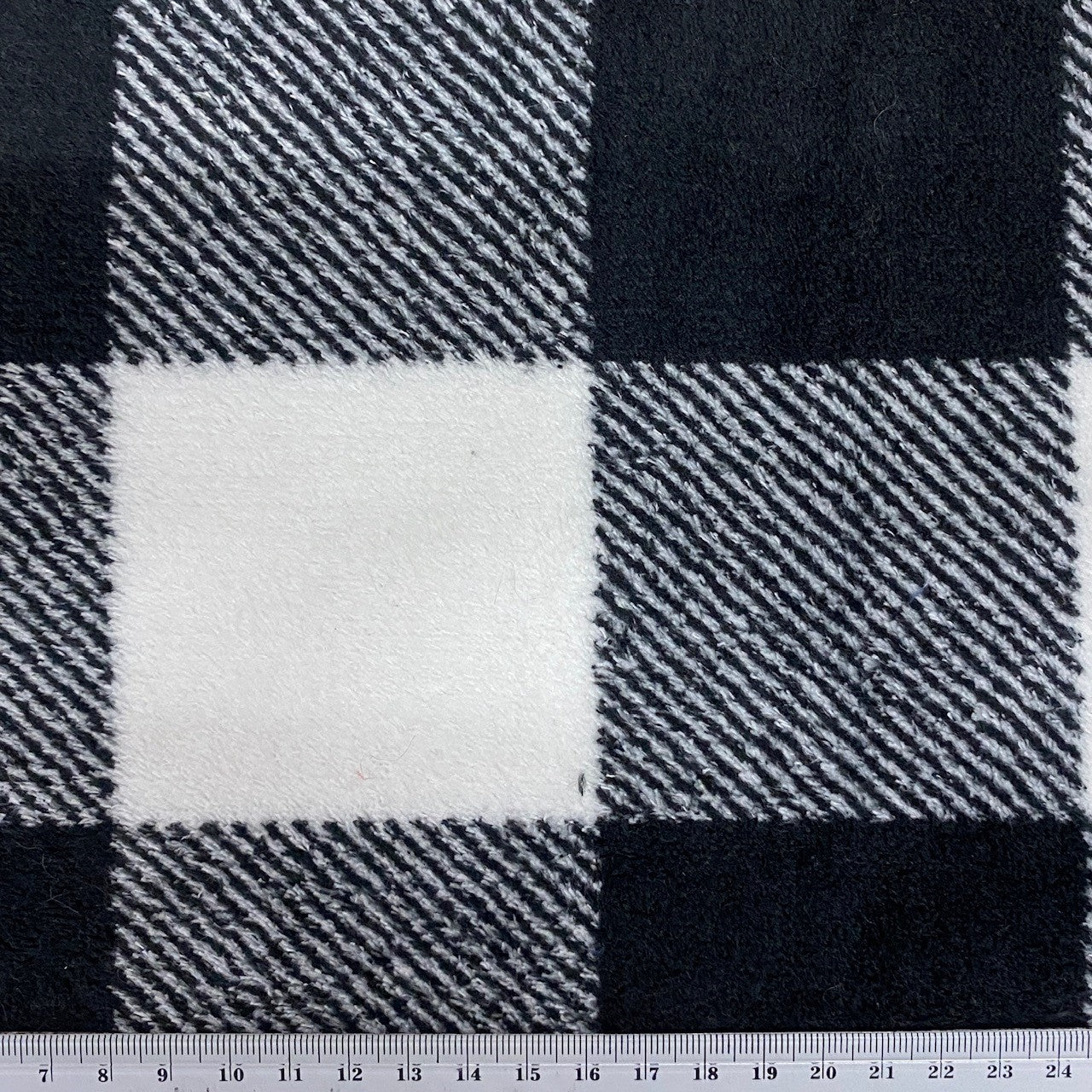 Printed Coral Fleece Fabric, White Dark Check-155cm