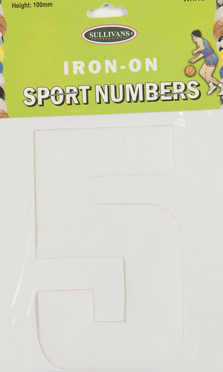 Sullivans Iron On Number 5, White- 10cm