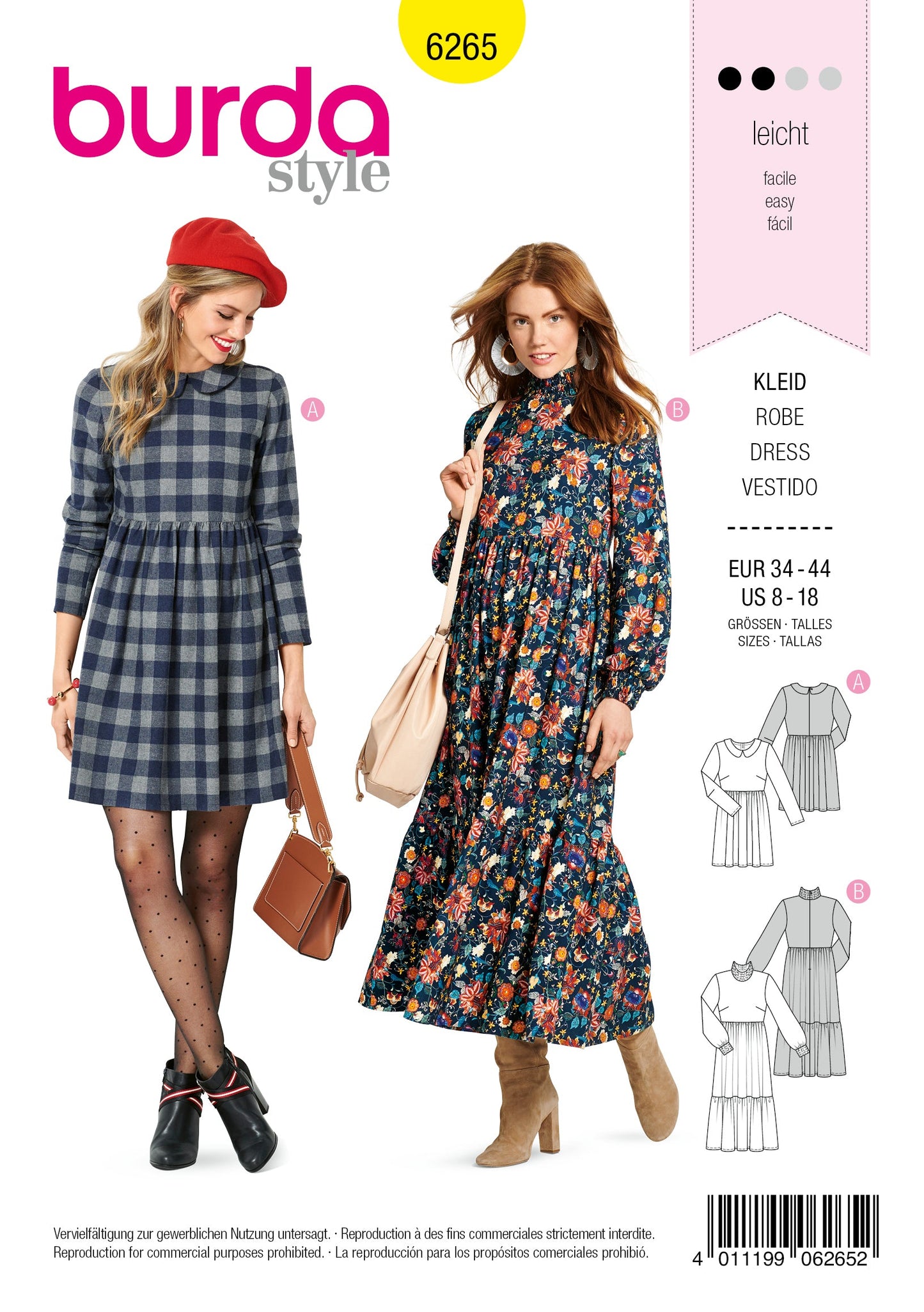 Burda Pattern 6265 Misses' Dresses Short or Midi Length with Tiered Skirt