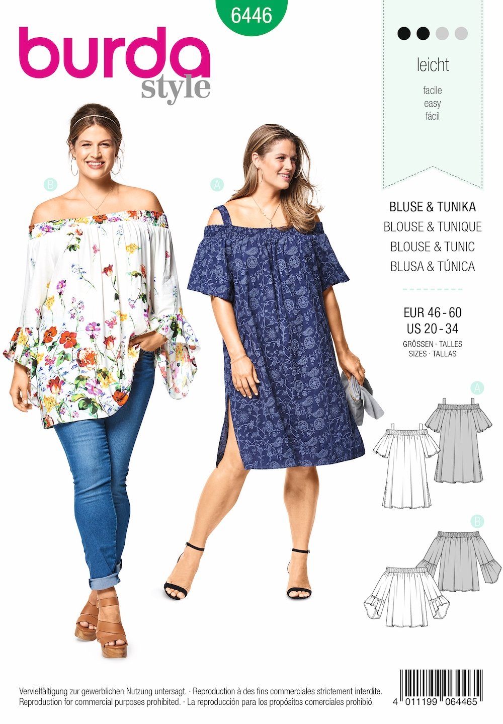 Burda Pattern 6446 Women's Sleeve Variation Top (20-34)