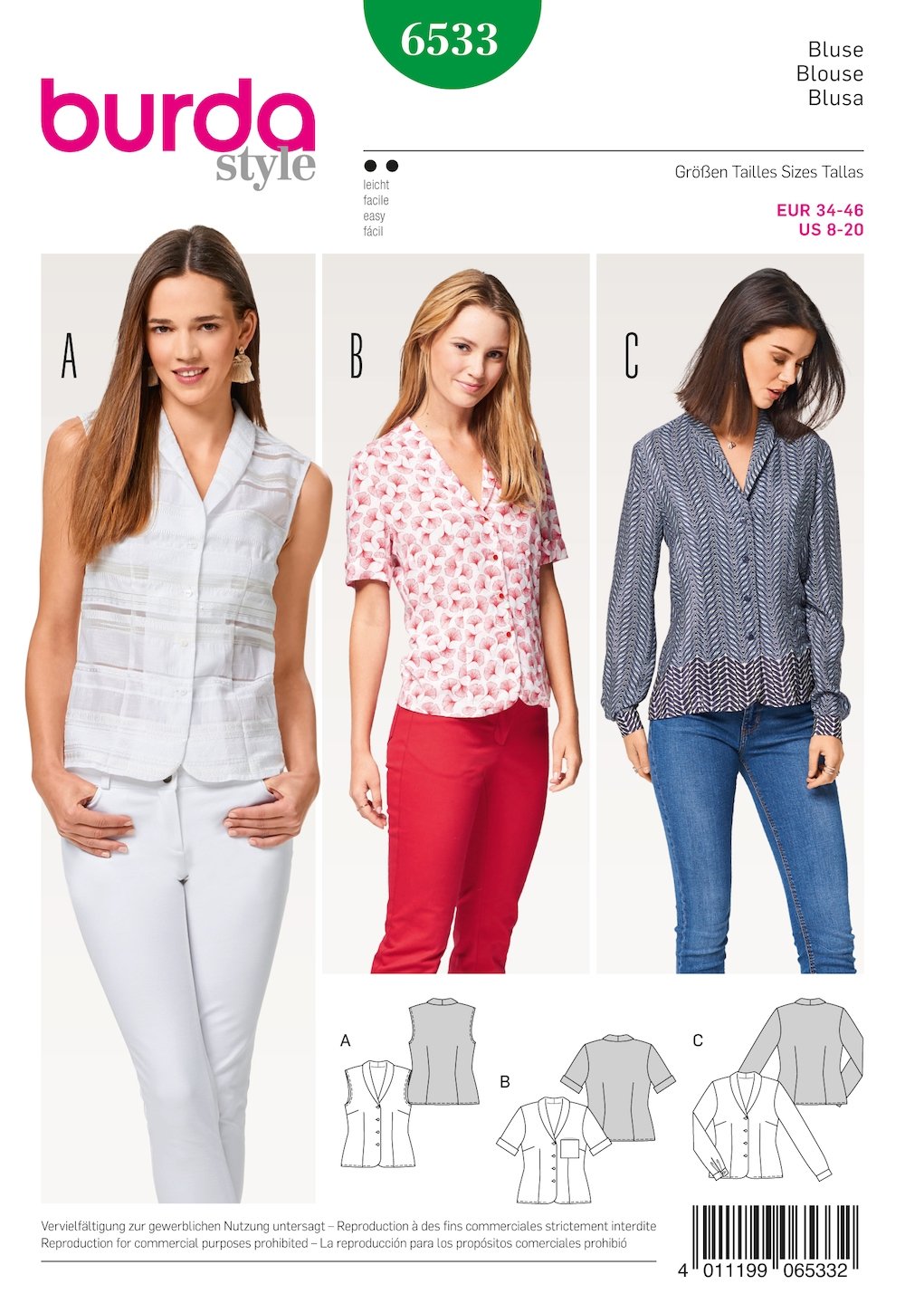 Burda Pattern 6533 Misses' Blouse (8-20)