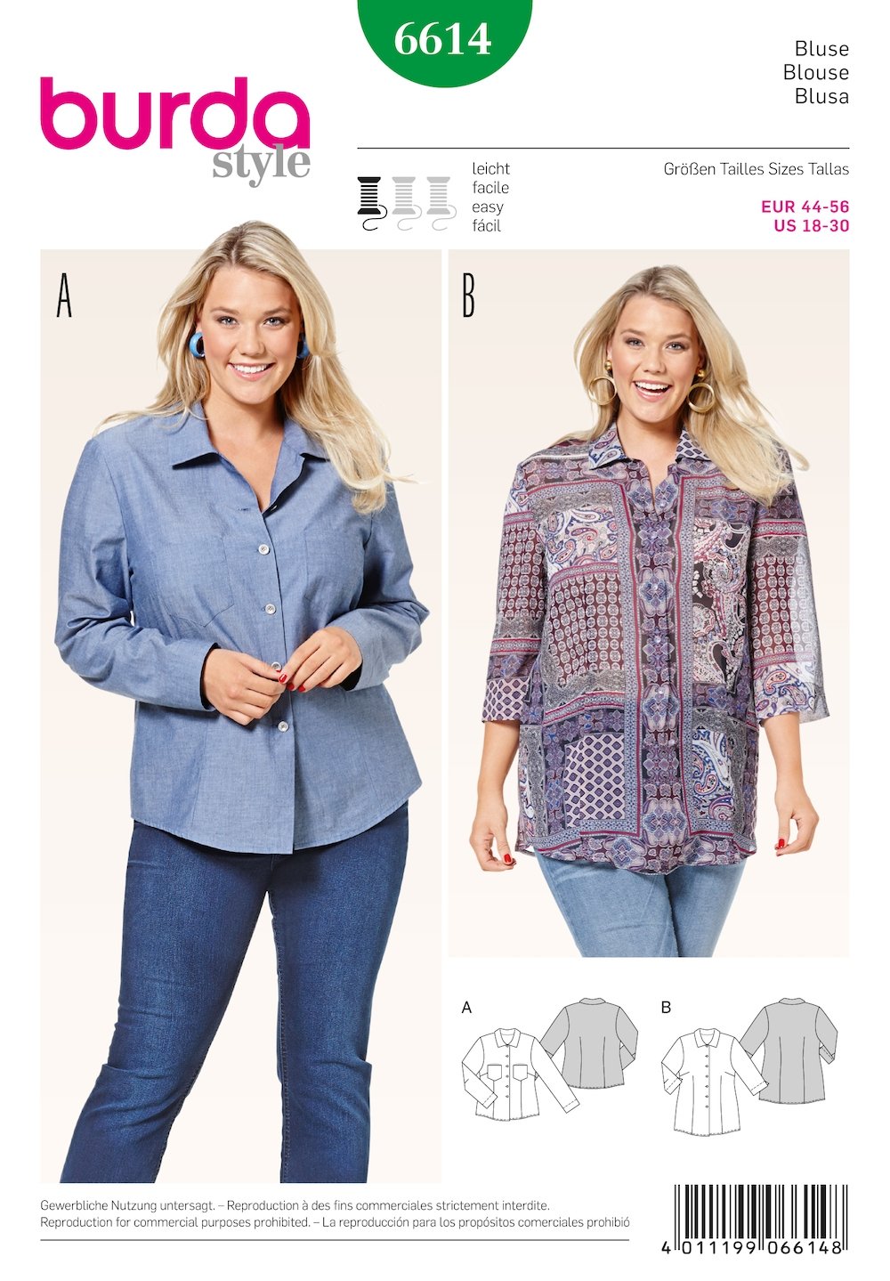 Burda Pattern 6614 Misses' Plus Size Blouse (18-30)