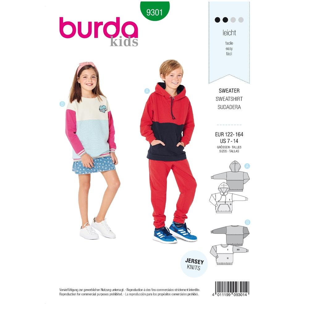 Burda Pattern Children's Sweatshirt & Hoodie Tops 9301 (7-14)