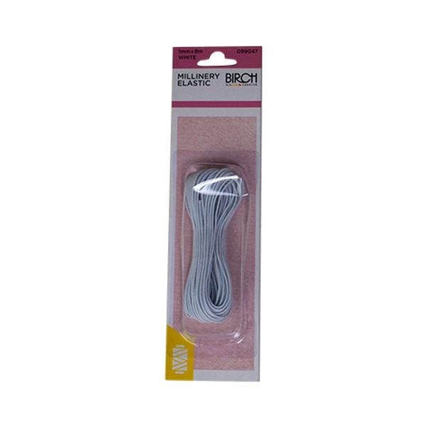 Birch Millinery Elastic, White- 25mmx2.5m