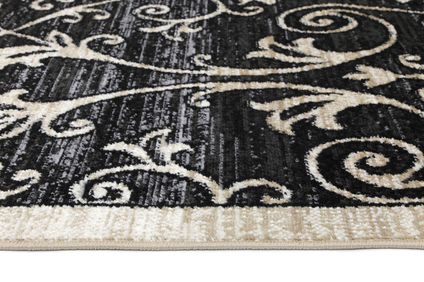 Ario Lattice Traditional Black and Cream Rug