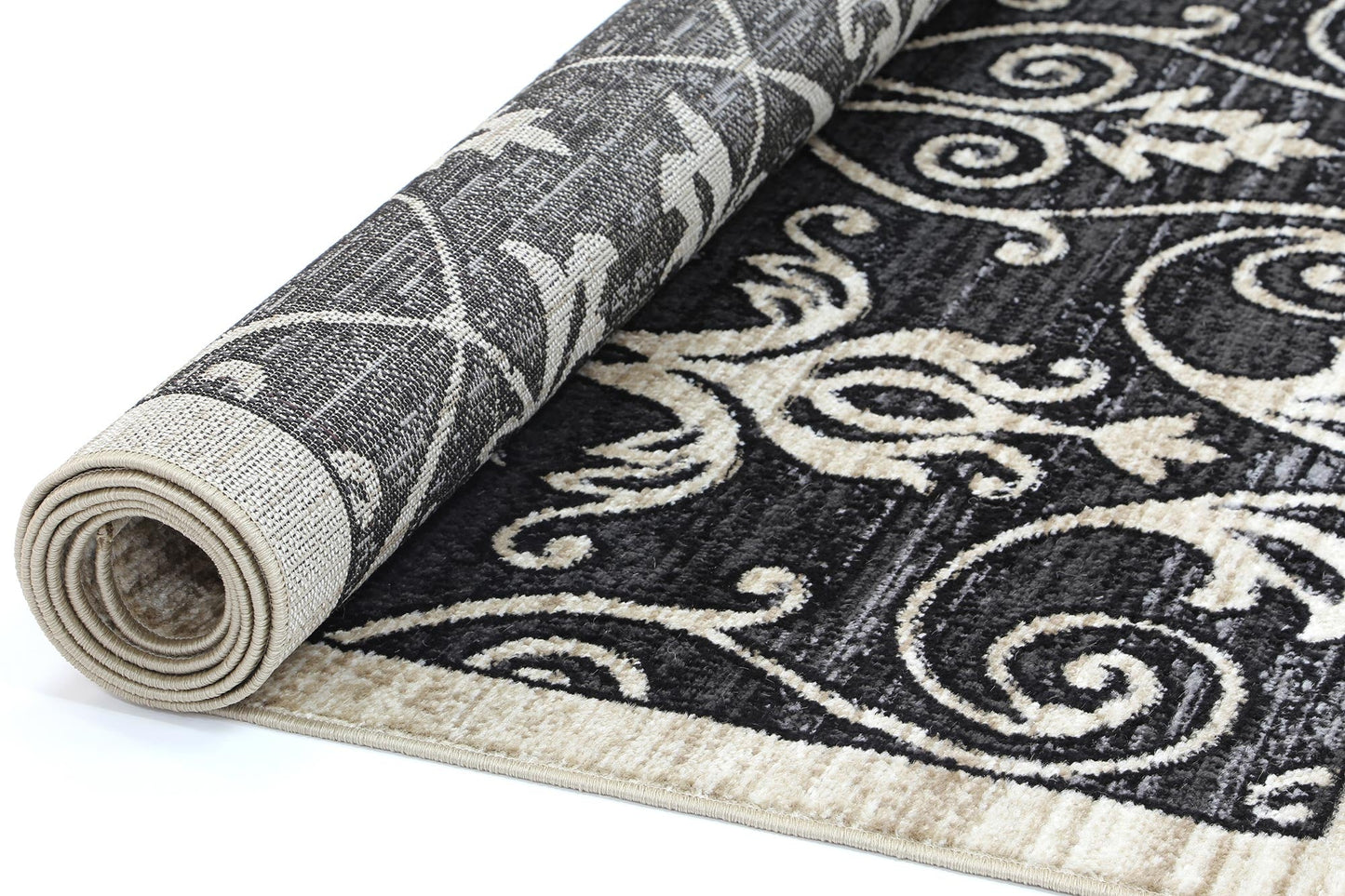 Ario Lattice Traditional Black and Cream Rug