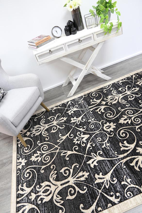 Ario Lattice Traditional Black and Cream Rug