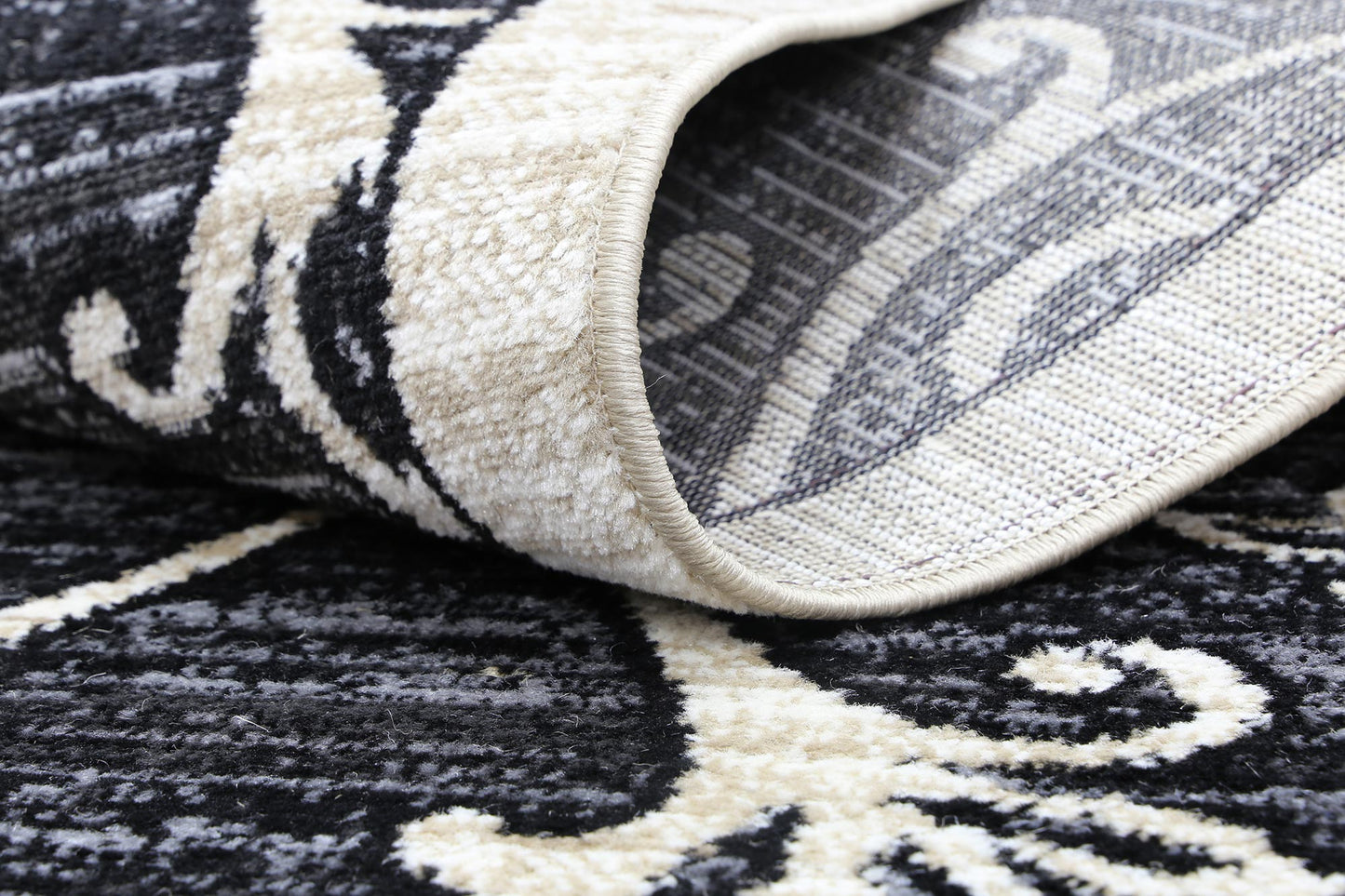 Ario Lattice Traditional Black and Cream Rug