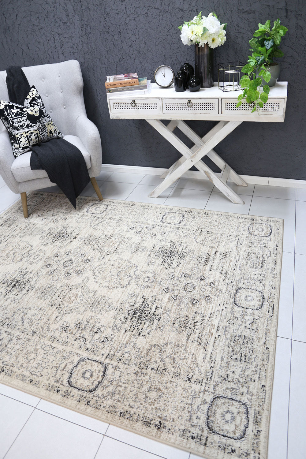 Ario Tapestry Traditional Cream Rug