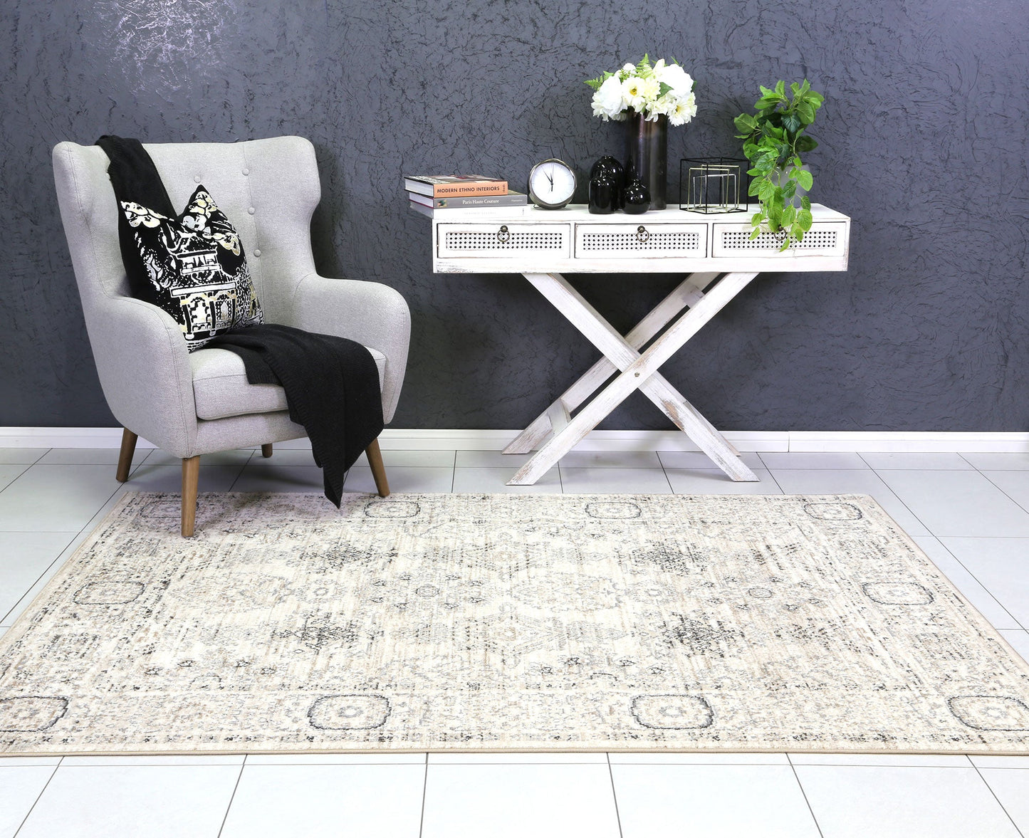 Ario Tapestry Traditional Cream Rug