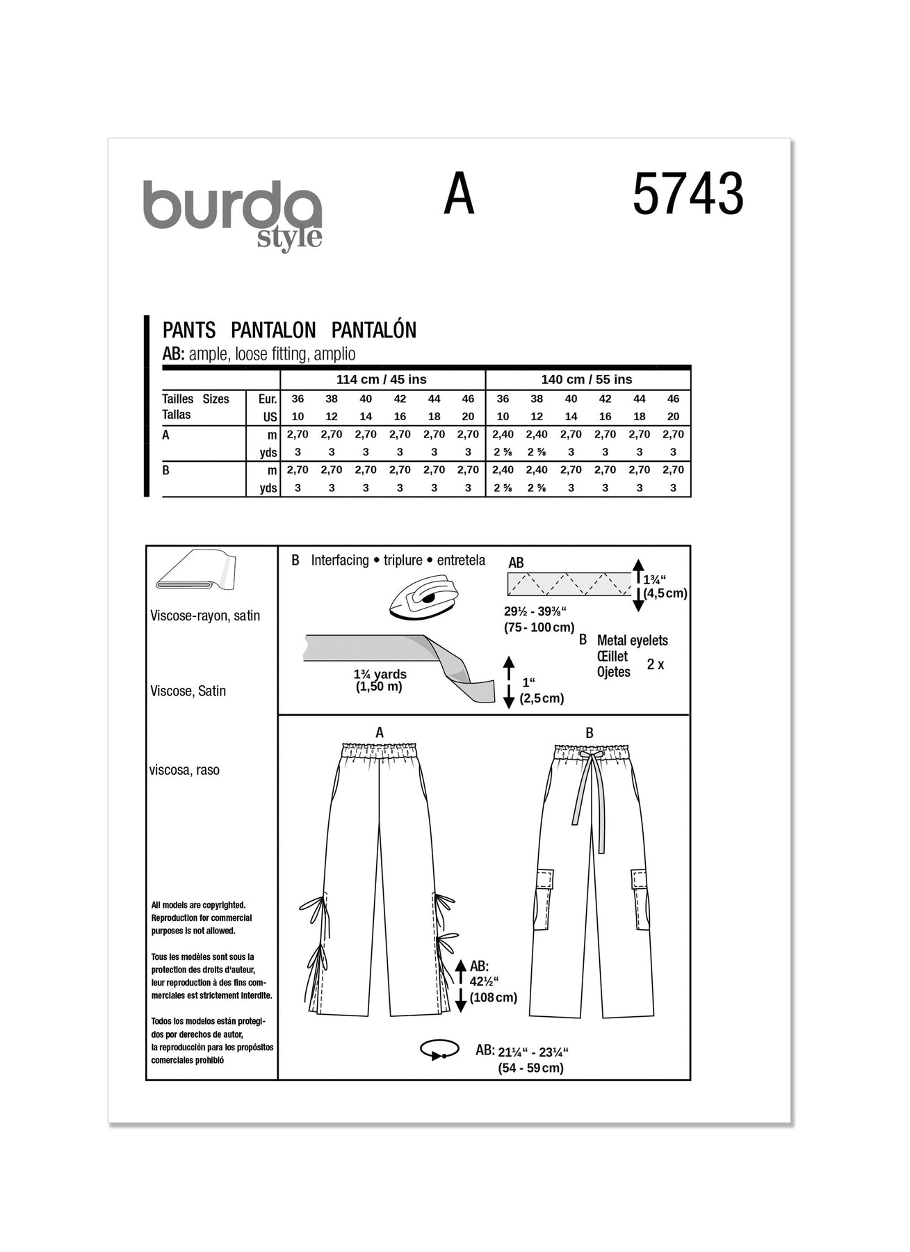 Burda Pattern 5743 Misses' Skirt Pants